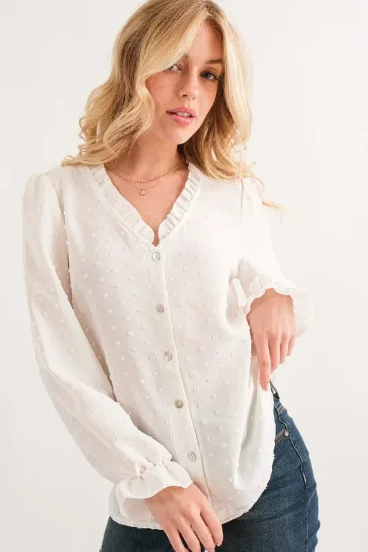 And The Why Polka Dot Ruffle Detailed Blouse Top - DAVERRI FASHIONS
