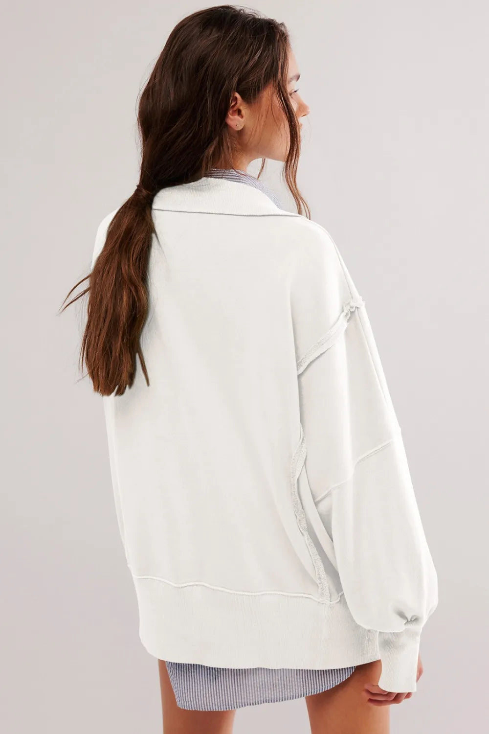 Exposed Seam Side Slit Long Sleeve Sweatshirt | Sweatshirts Daverri Fashions