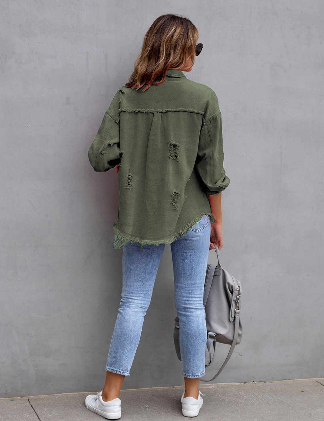Distressed Drop Shoulder Denim Jacket | Denim Jackets Daverri Fashions