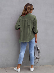 Distressed Drop Shoulder Denim Jacket | Denim Jackets Daverri Fashions