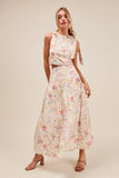 SO ME Floral Printed Woven Shoulder Bow Tie Top and Skirt Set - DAVERRI FASHIONS