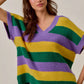 SO ME Mardi Gras loose fit V-neck striped sweater in green, yellow, purple