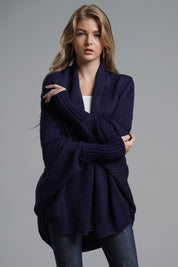 Navy One Size Dolman Sleeve Open Front Ribbed Trim Longline Cardigan | Cardigans Daverri Fashions