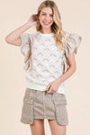 Lime 'N' Chili Ruffle Cap Sleeve Embroidered Eyelet Blouse - DAVERRI FASHIONS