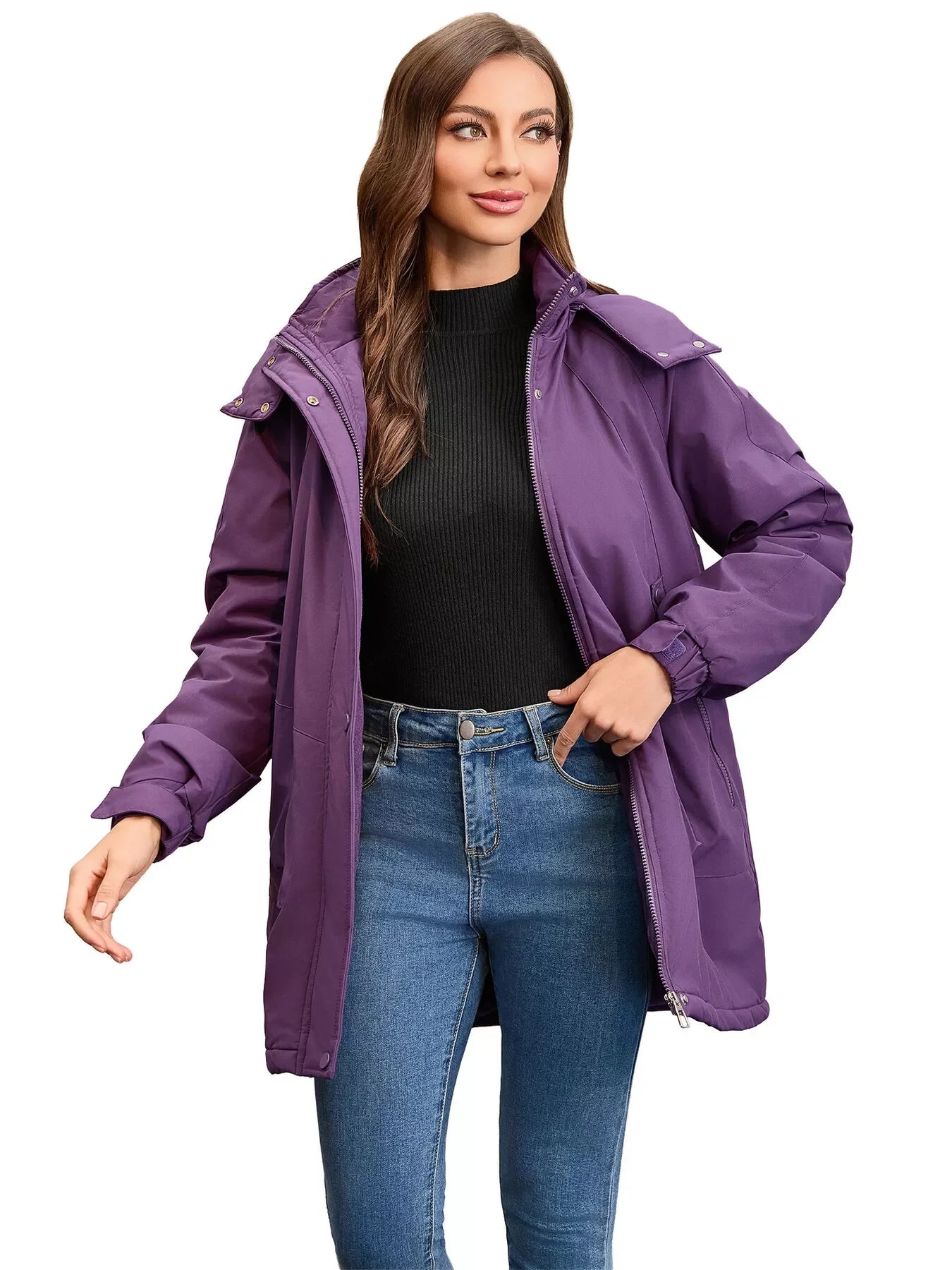 Purple Daverri Fashions hooded puffer jacket with zipper