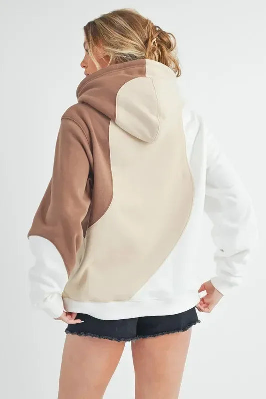 Aemi + Co Color Block Hoodie with Kangaroo Pocket - DAVERRI FASHIONS
