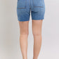 Judy Blue Full Size Mid Rise Bermudas Denim Shorts W/ Back Flap Pockets Plus Size Denim Shorts