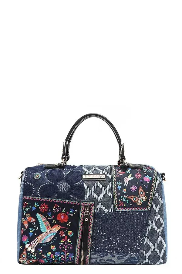 Bosque De Amor Denim Boston Bag - DAVERRI FASHIONS
