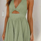 Daverri sage green cutout halter neck mini dress with deep v-cut