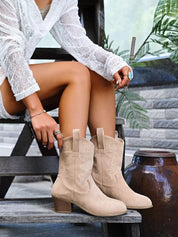 Cream White Point Toe Block Heels Boots | Boots Daverri Fashions