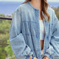 Washed Zip Up Denim Jacket - DAVERRI FASHIONS