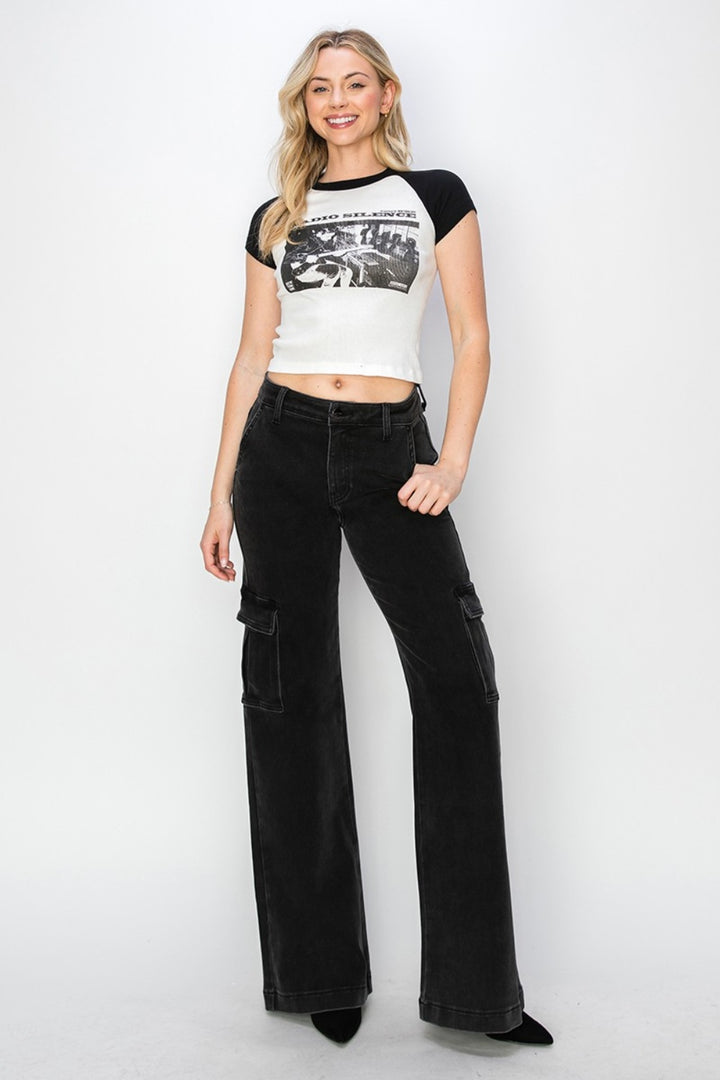 Risen Black High Rise Wide Leg Cargo Jeans Cargo Jeans