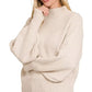 Zenana Balloon Sleeve Mock Neck Sweater Sand Beige - DAVERRI FASHIONS