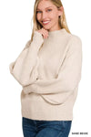 Zenana Balloon Sleeve Mock Neck Sweater Sand Beige - DAVERRI FASHIONS