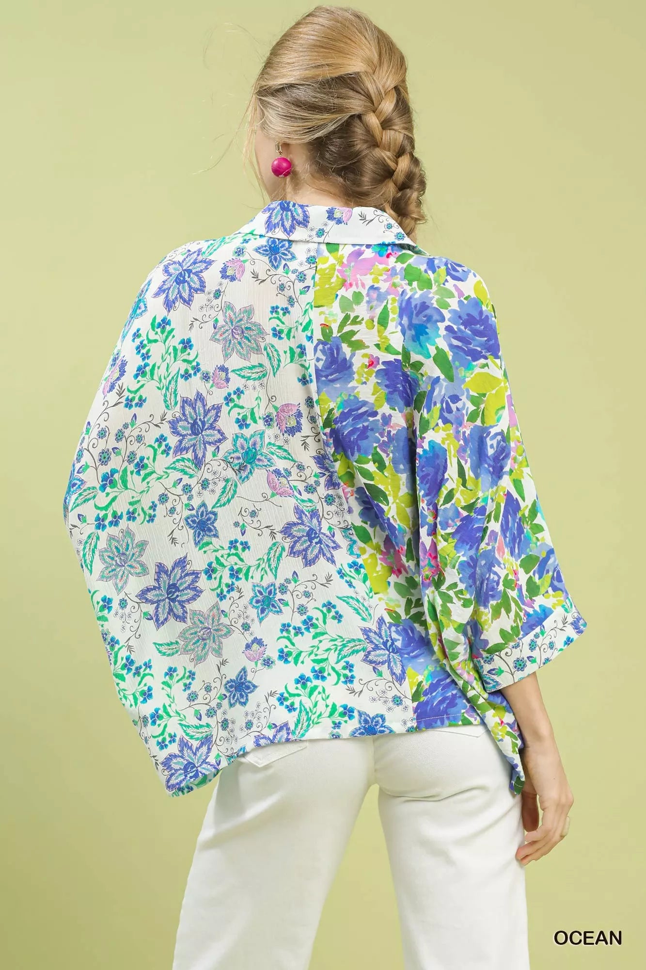 Umgee Mixed Floral Oversized Button Down Shirt | Daverri Fashions