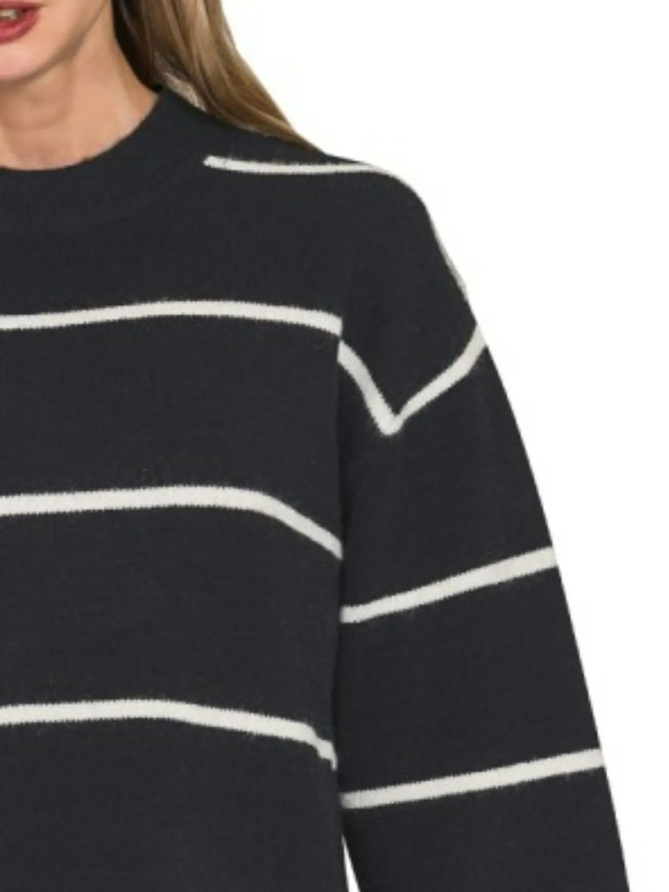 Zenana Round Neck Stripe Sweater Sweaters