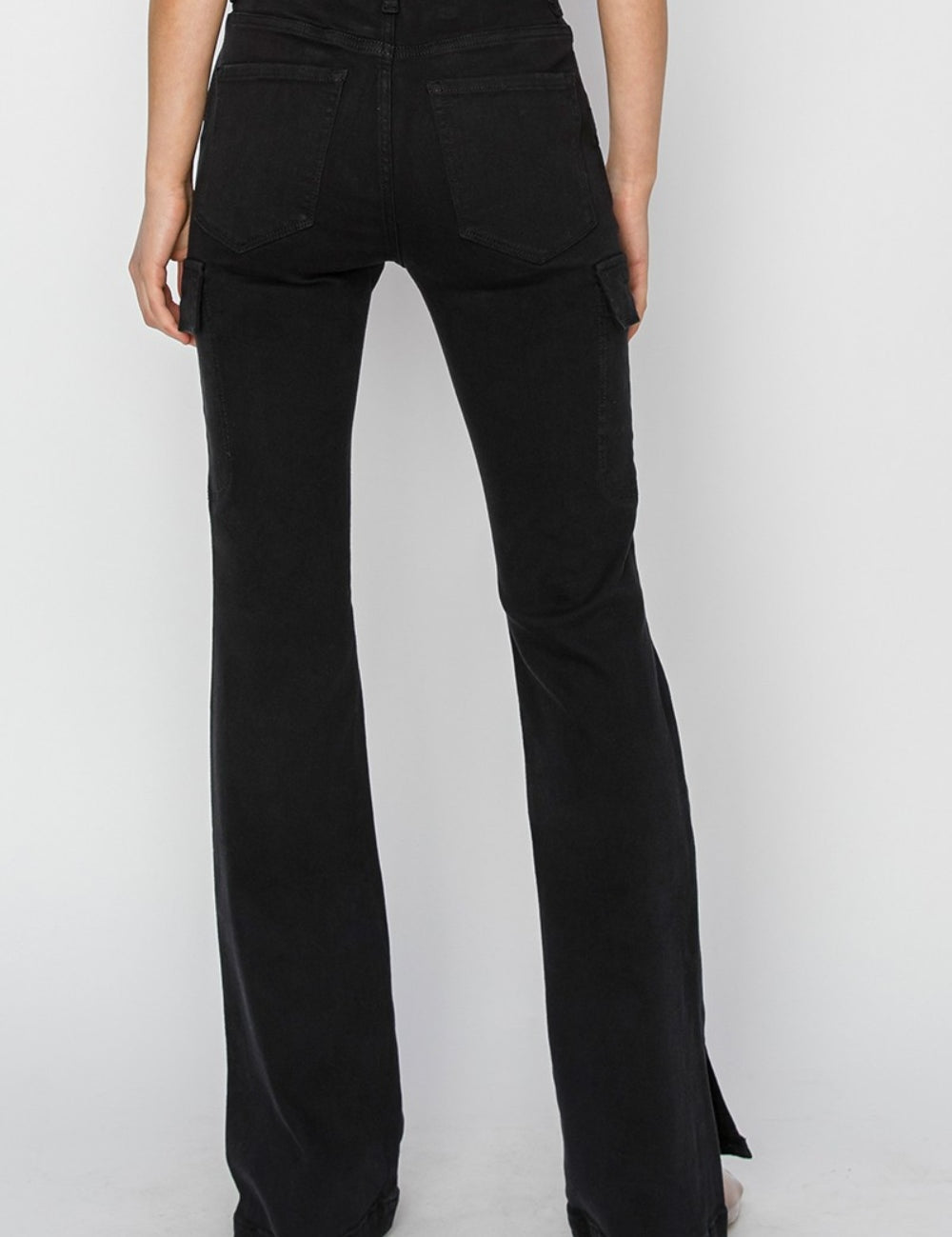 RISEN Full Size High Rise Side Slit Cargo Bootcut Jeans