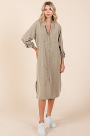 Mittoshop Button Down Long Sleeve Shirt Dress Hazelnut