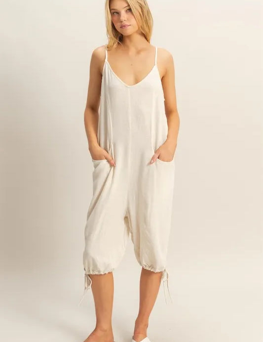HYFVE V-Neck Pocket Detail Side Tie Hem Romper | Rompers Daverri Fashions