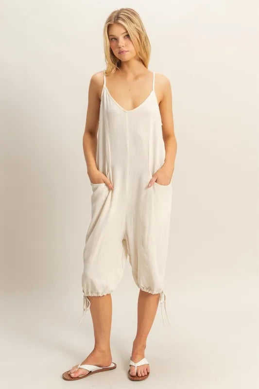 HYFVE V-Neck Pocket Detail Side Tie Hem Romper Rompers