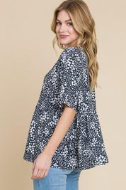 BOMBOM Floral Round Neck Peplum Blouse | Daverri Fashions
