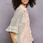POL Button Down Front Pleated Shirt with Crochet Patch - DAVERRI FASHIONS