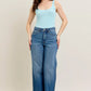 Judy Blue Full Size High Waist Tummy Control Chew Hem Destroy Wide Jeans Plus Size - DAVERRI FASHIONS