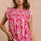 BiBi Printed Pink Ruffle Sleeve Top with botanical print
