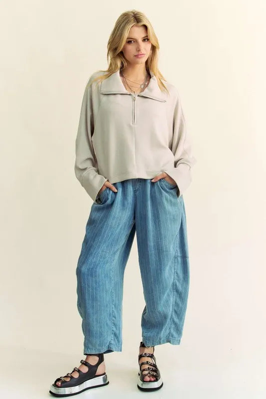 Davi & Dani Drawstring Hem Half Zip Raglan Sleeve Sweatshirt Sweatshirts