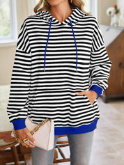 Lovelet Drawstring Striped Long Sleeve Hoodie | Hoodies Daverri Fashions