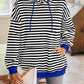 Lovelet Drawstring Striped Long Sleeve Hoodie - DAVERRI FASHIONS
