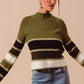 SO ME Multi Color Striped Mock Neck Sweater - DAVERRI FASHIONS