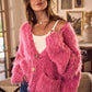 SO ME Soft Touch Hairy Loose Fit Cozy Sweater Cardigan - DAVERRI FASHIONS