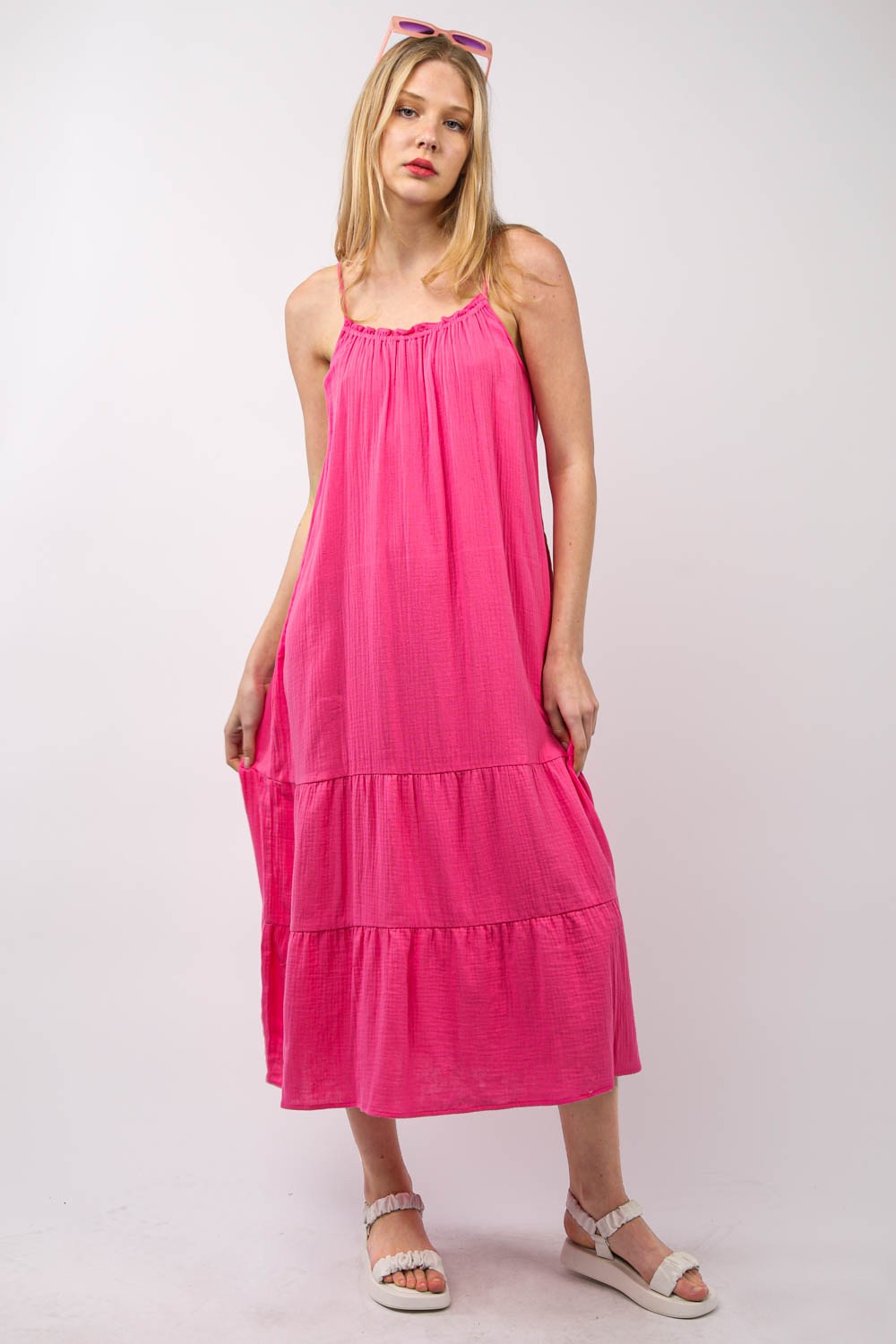 VERY J Ruffled A-Line Midi Cami Dress Cami Dresses