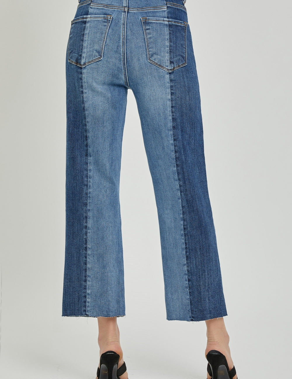 RISEN Full Size Mid-Rise Waist Two-Tones Jeans with Pockets