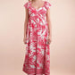 VERY J Tropical Printed Midi Summer Boho Dress in white with pink leaf patterns
