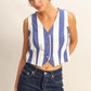 HYFVE Woven Striped V-Neck Button Down Vest INDIGO CREAM