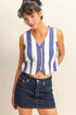 HYFVE Woven Striped V-Neck Button Down Vest INDIGO CREAM