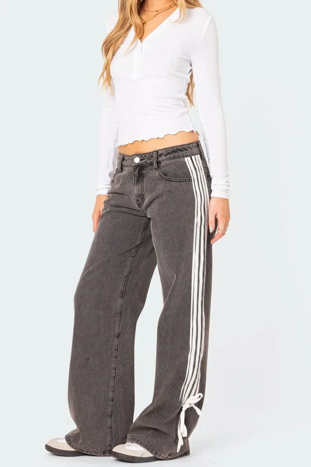 Side Striped Loose Fit Jeans - DAVERRI FASHIONS