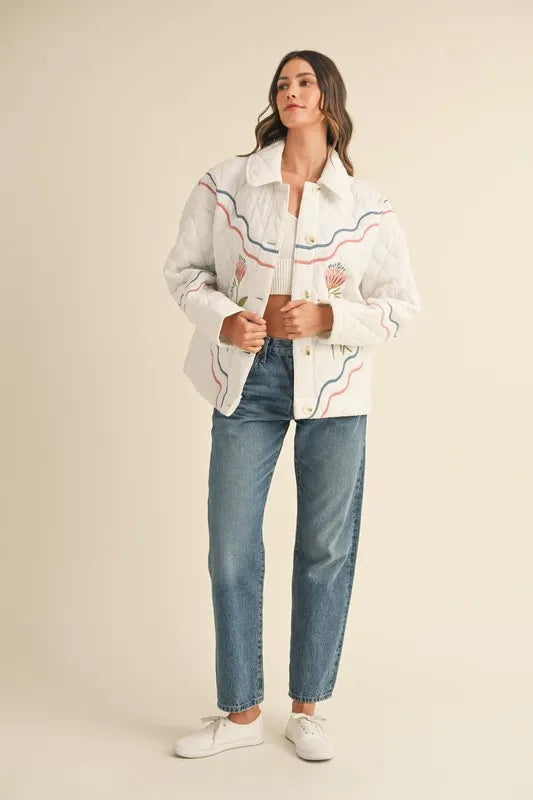 MABLE Floral Multi Color Embroidered Quilted Jacket