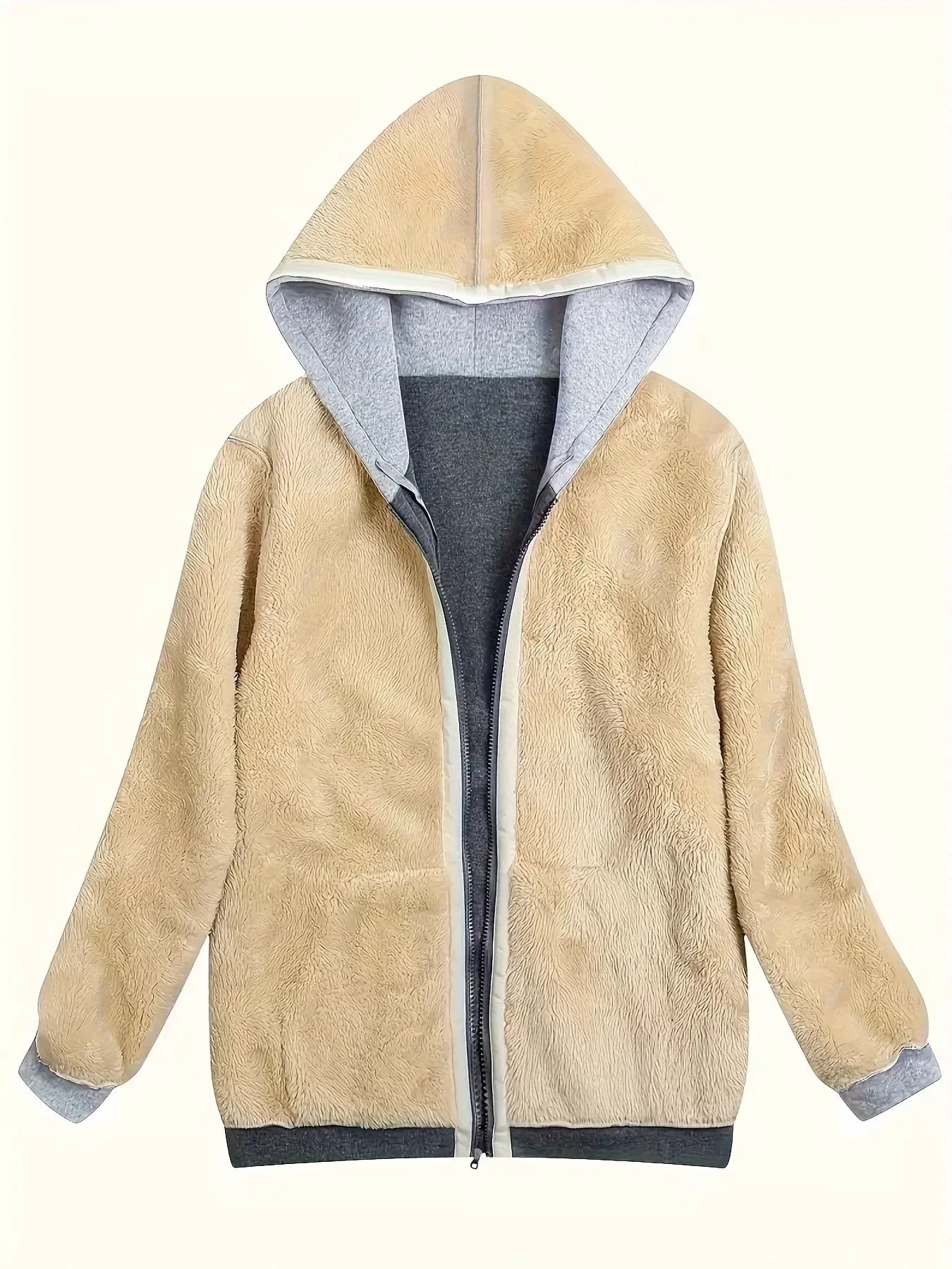 Full Size Sherpa Lined Zip-Up Hoodie - DAVERRI FASHIONS