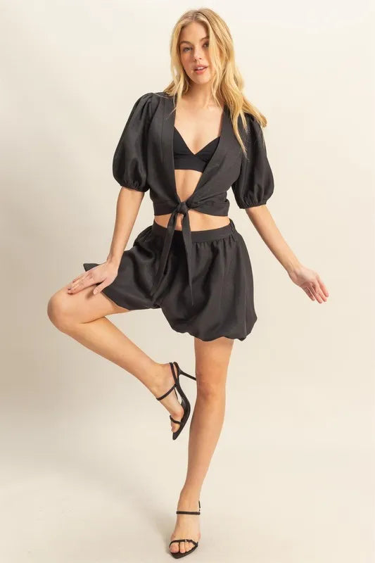 HYFVE Front Tie Top and Bubble Hem Shorts Shorts Sets