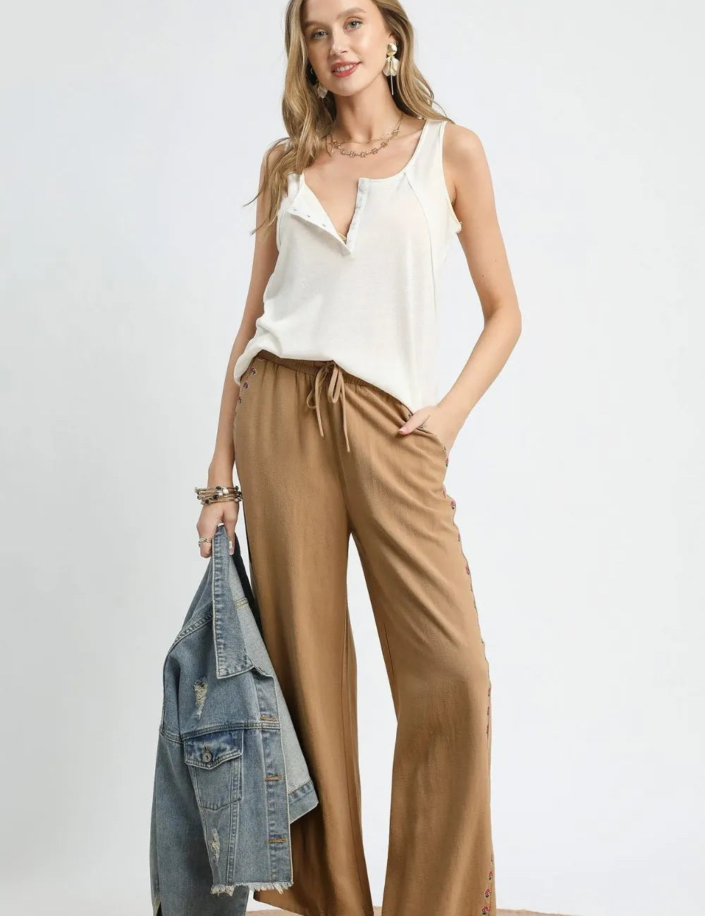 Umgee Wide Leg Drawstring Pants | Pants Daverri Fashions