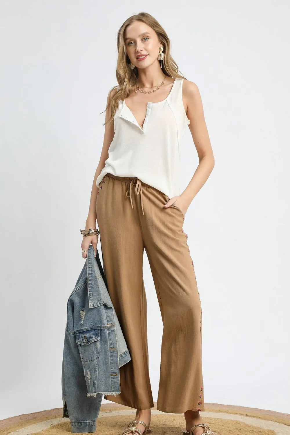 Umgee Wide Leg Drawstring Pants Pants