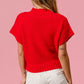 Red BiBi Rib Banded Heart Pattern Valentines Cropped Sweater