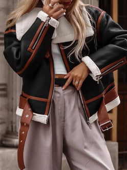 Shearling Lined Zip Up Jacket - DAVERRI FASHIONS