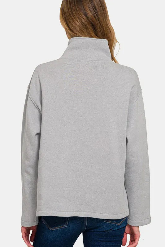 Zenana Turtleneck Half Snap Fleece Sweatshirt Sweatshirts