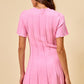 SO ME wide rib short sleeve pleated knit mini dress in soft pink
