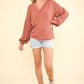 VERY J Two Tone Ribbed V-Neck Exposed Seam Top Tops
