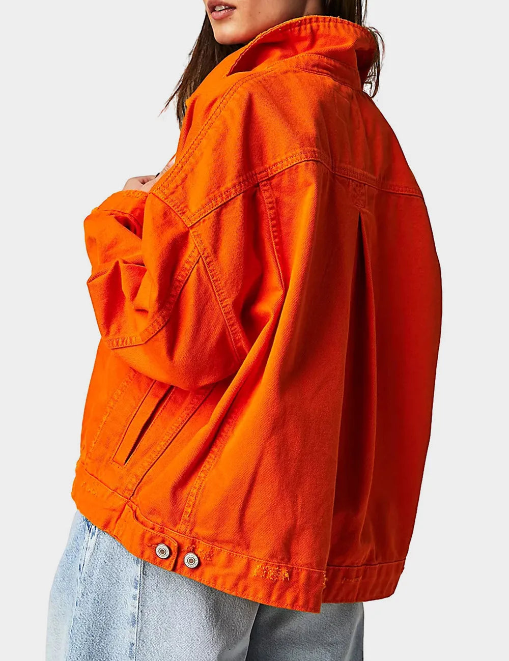 Button Up Long Sleeve Denim Jacket Orange | Denim Jackets Daverri Fashions